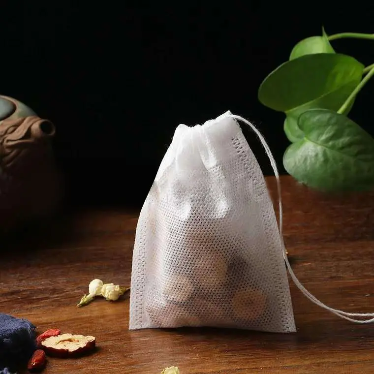 10 * 12cm環境にやさしい生分解性緑茶フィルターバッグ使い捨てナチュラルエンプティティーバッグドローストリング付き