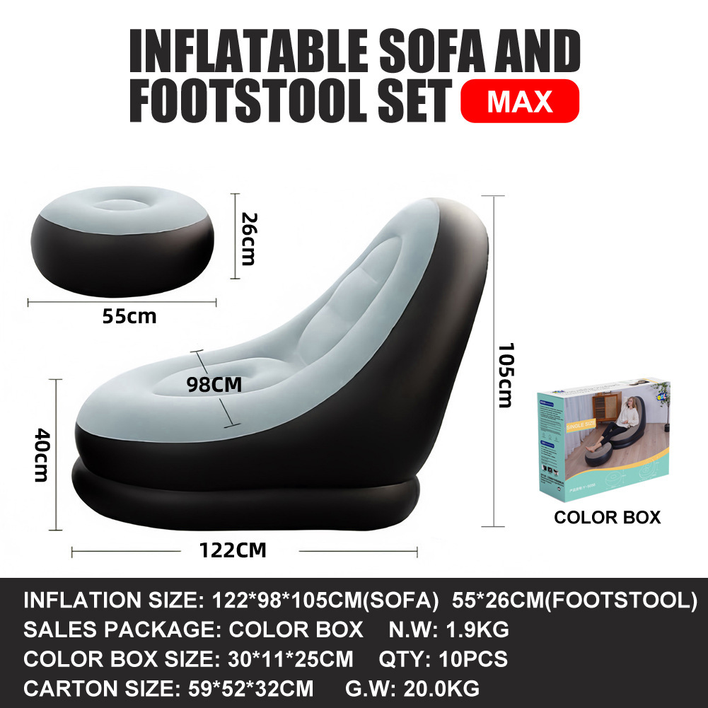 Ensemble combiné canapé gonflable noir max12295105cm/5526cm