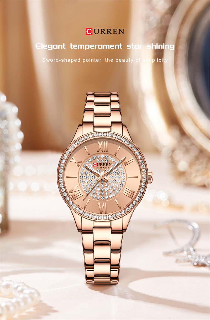CURREN Top Brand Fashion Ladies Watches Stainless Steel Band Quartz Female Wristwatch Ladies Gifts Clock Relogio Feminino