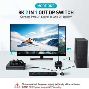 Interruptor bidireccional Displayport remoto 8K Conmutador DP de 2 puertos Conmutador DP1.4 de salida 2 en 1 para monitor de computadora Proyector TV