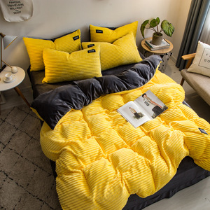 2021 New Magic Velvet Fleece Bedding Set 4pcs/set Stripe Duvet Cover Flat Sheet Pillowcase AB Side Flannel Winter Warm Bed Linen