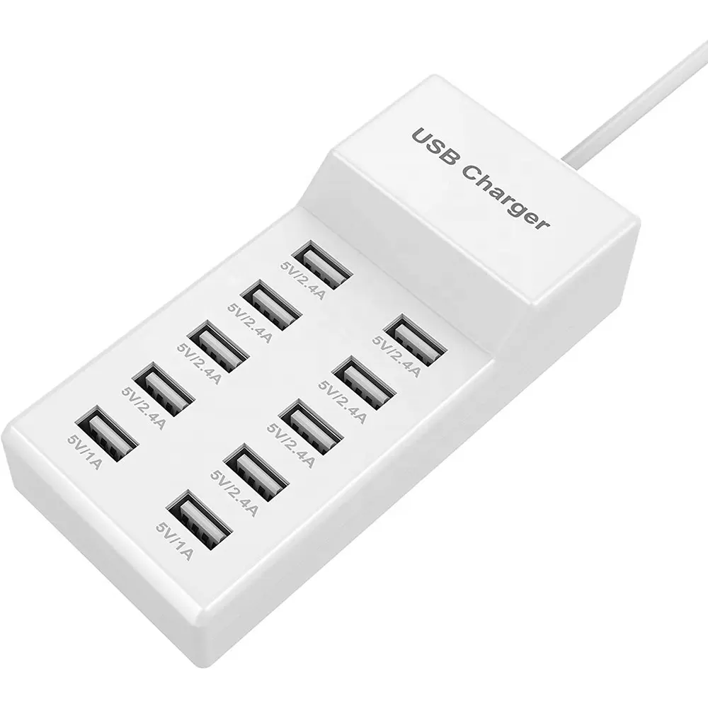 USB Wall Charger 10-Port USB Charger Station Smart USB Ports for Multiple Devices Smart Phone Tablet Laptop Computer