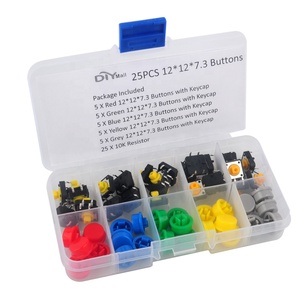 DIYmall 25pcs Tactile Push Button Schalter 12mm mit Keycap 5 Farben 10K Resistor Box Kit für Arduino ESP32 Bread board Programming