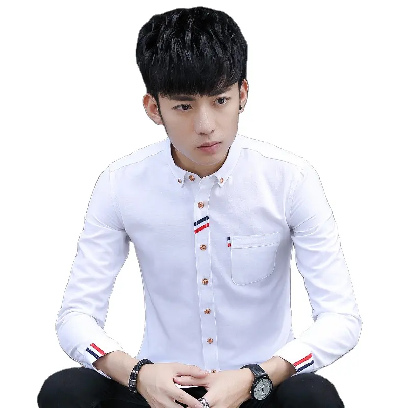 Camisa manga longa masculina, camisa social para homens roupa formal de cor sólida quatro estações