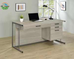 Escritorio de oficina Rectangular de 4 cajones, gris blanqueado y bronce, mesa de ordenador para el hogar, escritorio de PC de oficina Simple de madera con librería - Product Image 3