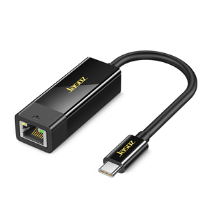 Jasoz USB C to Ethernet RJ45 LAN 100Mbps การ์ดเครือข่ายสีดำไดรเวอร์ฟรีกับไฟแสดงสถานะสำหรับแล็ปท็อปใช้บรรจุกล่อง