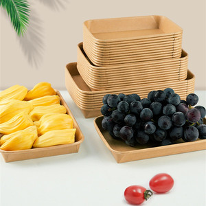 可定制一次性牛皮纸盒矩形水果拼盘纸盘 - Product Image 1