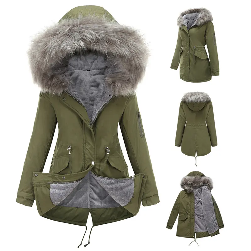 Custom Heating New Style Army Green Winter Ladies Fur Women Coats Parka Padded Puffer Jackets