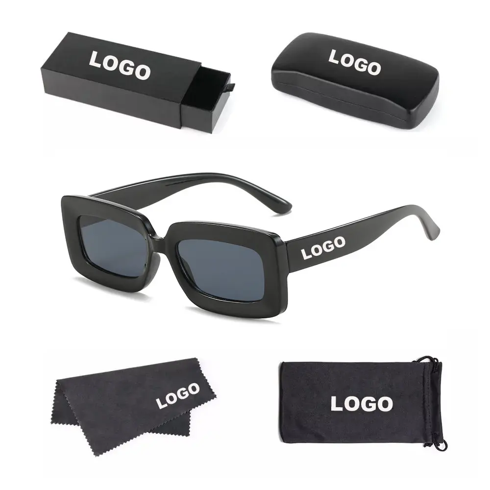 Logo personalizzato quadrato rettangolare Trendy Retro Driving occhiali da sole UV400 piccoli occhiali da sole rettangolari in plastica Vintage