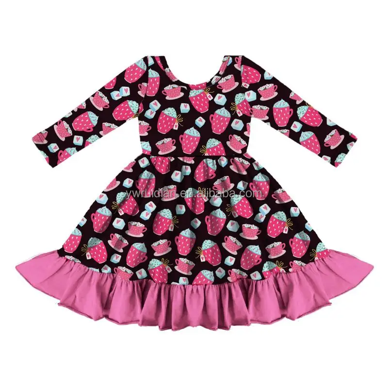 Nuevo vestido rosa para niñas, vestido estampado para niños, ropa de 0 a 12 años, venta al por mayor, ropa de bebé, faldas para niñas