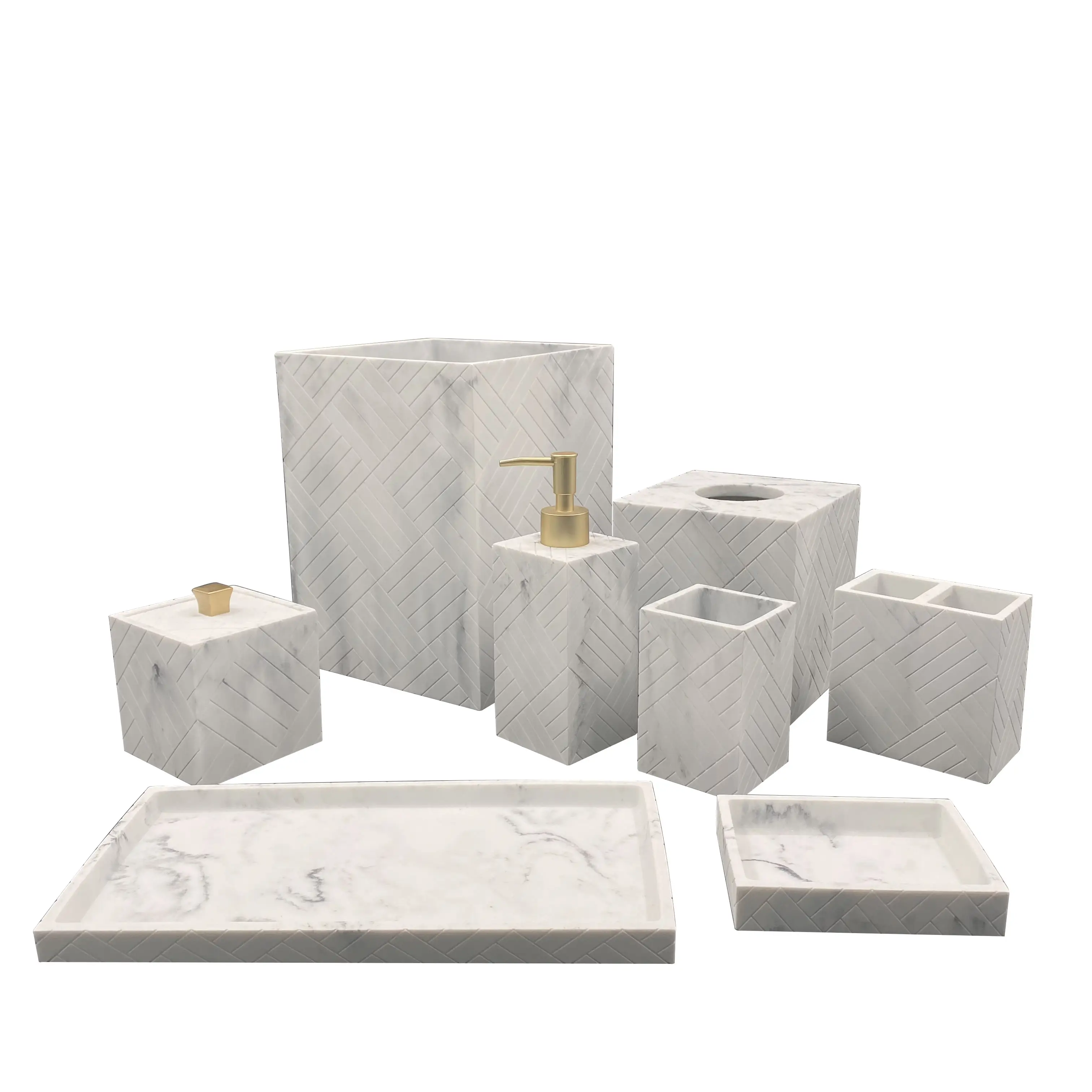 Prezzo di fabbrica di marmo Bianco Cucina in resina Accessori Da Bagno Set Da Bagno per La Decorazione Domestica