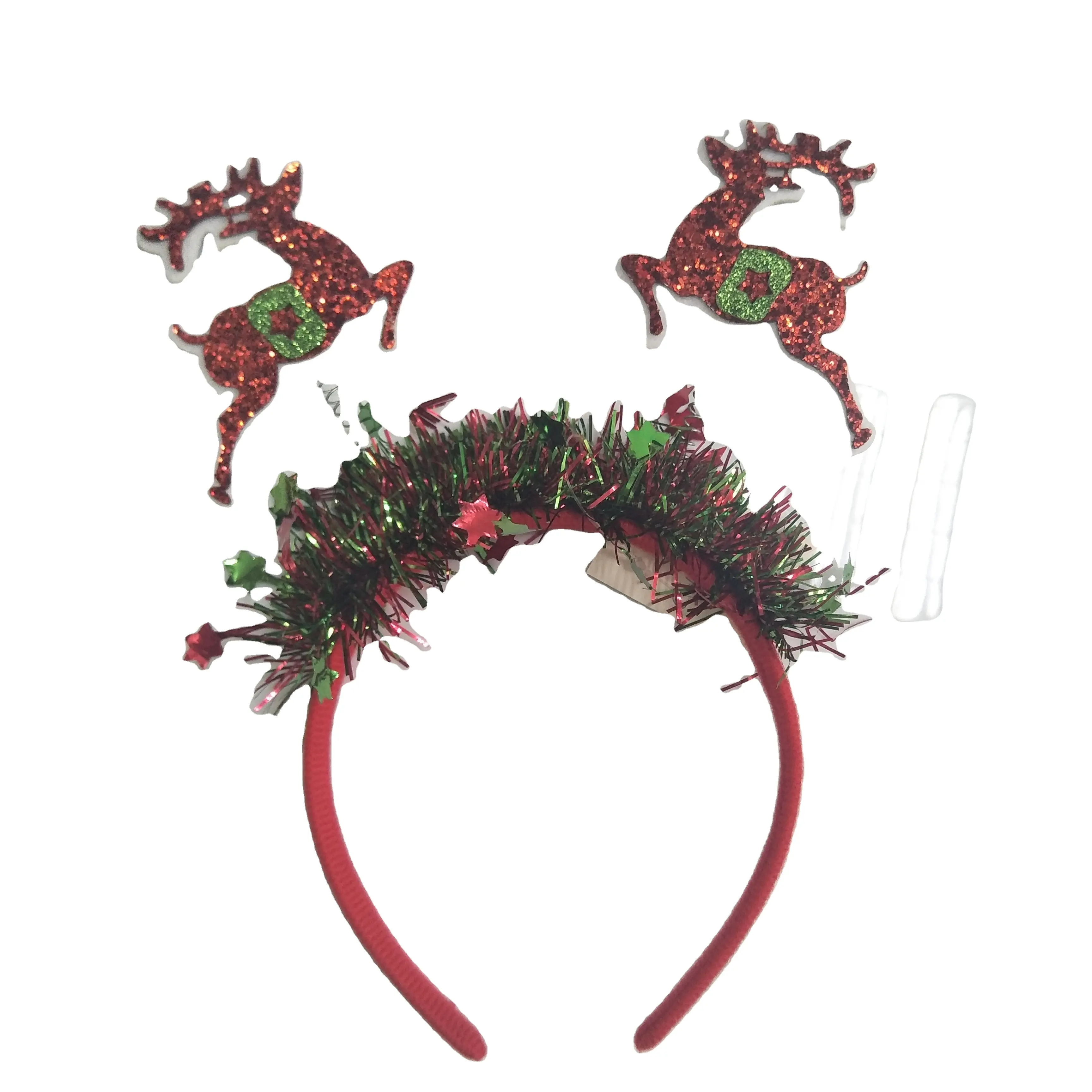 PAFU Christmas Elk Hat fascia per capelli Xmas Party Girls Women babbo natale Glitter Hairbands con nappa