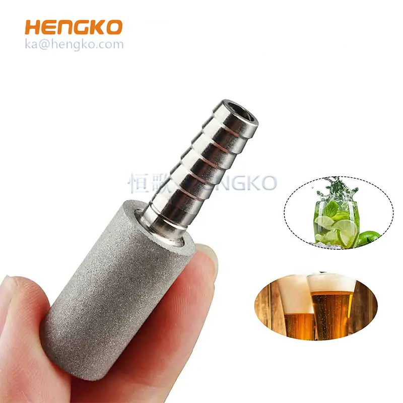 HENGKO Sintered stainless steel 0.5 2 um sparger beer carbonation stone with D1/2"*H1-7/8 1/4"barb