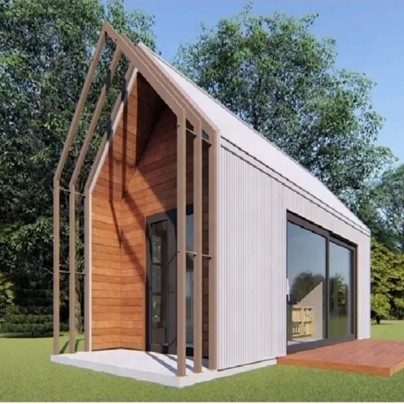 Atap A-frame Rumah Prefabrikasi Struktur Baja Ringan Modular Villa Log Kabin Rumah Kecil Maison Conteneur