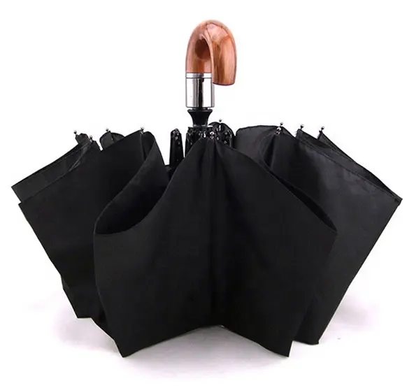 Icht — parapluie pliable, automatique et avec manche en bois, 10 plis, 3 plis, travail, pour hommes