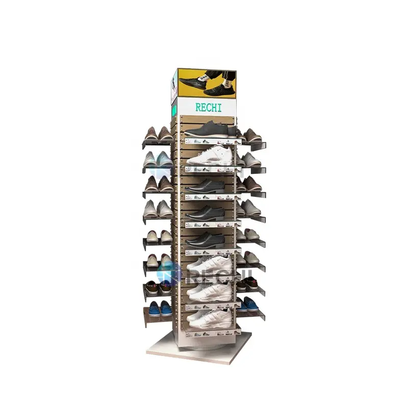 RECHI 2022 – présentoir de chaussures en bois au sol de magasin de détail personnalisé/présentoir mural en mdf/présentoir mural double face
