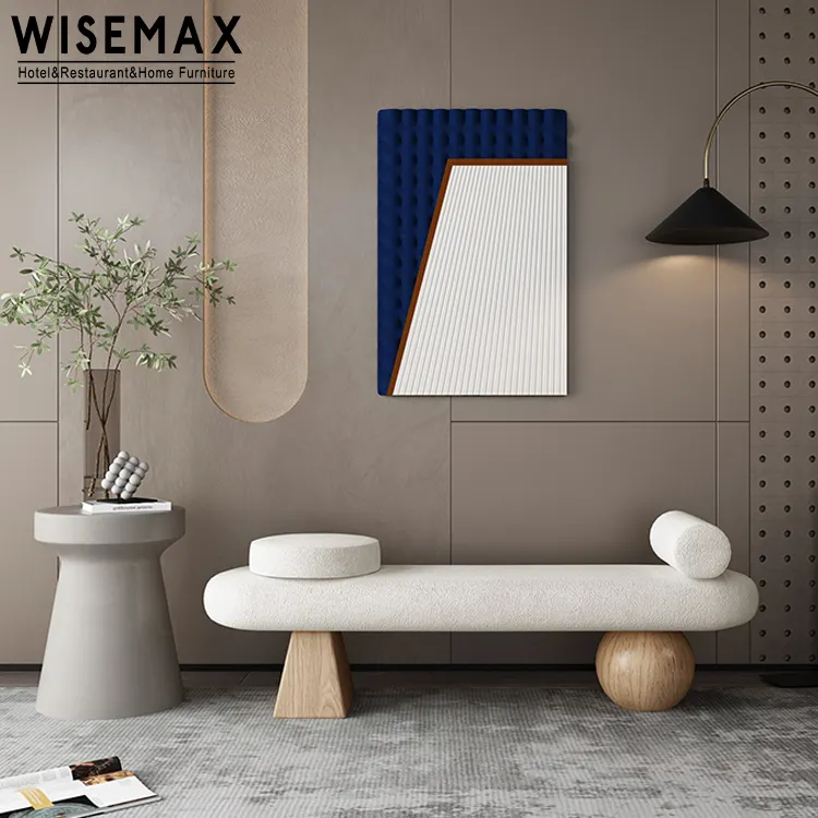 Wisemax móveis modernos, mobiliário de sala de estar, oval, fogão longo, tecido de pelúcia branca, base de madeira para casa