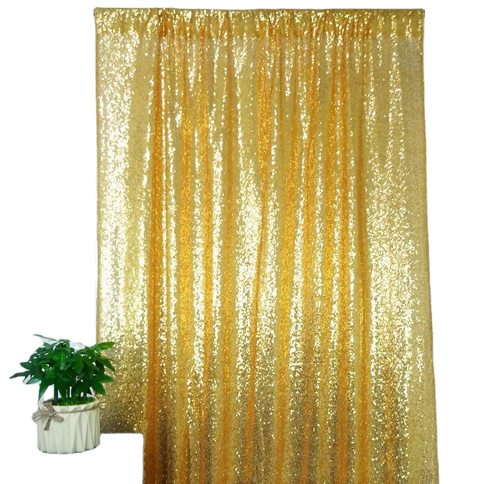 Venta caliente de alta calidad brillo banquete de boda fiesta de cumpleaños 2x8 pies cortina de fondo de lentejuelas doradas