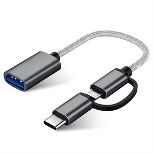 工場直送2-in-1 OTGアダプターケーブルマイクロUSBタイプCからUSB 2.0低価格携帯電話充電器ナイロンジャケットブレードシールド付き - Product Image 1