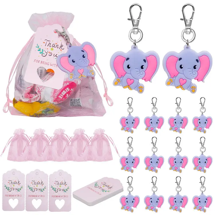 Eco friendly products 2023 blue pink elephant gift bags for baby shower souvenir gifts for guests keychain for baby shower