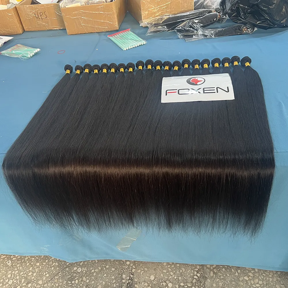 Foxen 100% Raw South Indian Temple Hair Sin procesar Virgen Cutícula Alineada Cabello Venta al por mayor Dropshipping Cabello brasileño liso
