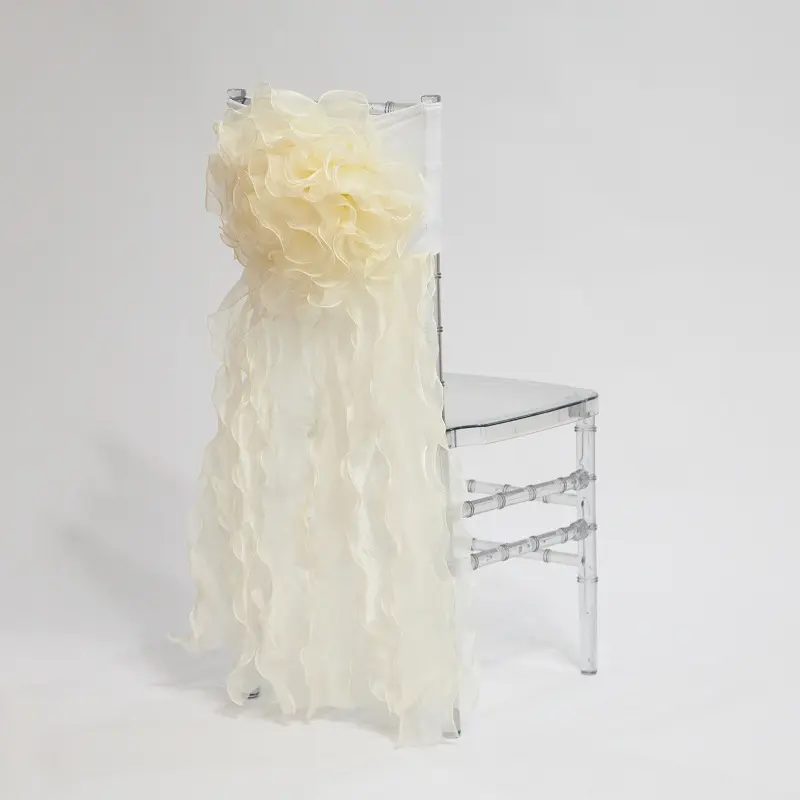 Wholesale romantic elastic chiffon chair decoration wedding tiffany chair cover for wedding decoration