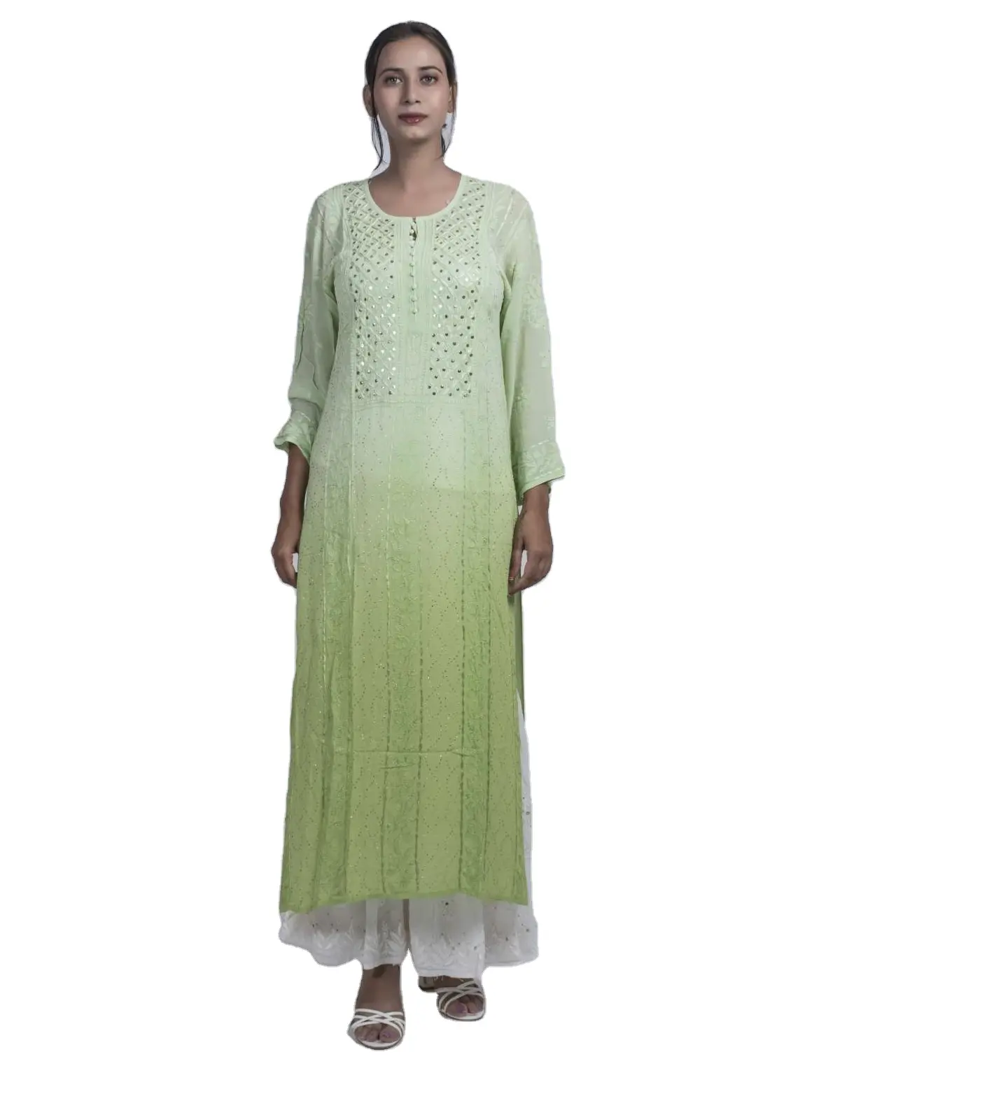 Diseño bordado multicolor Georgette Chikankari Kurtis Plazzo Set para uso diario del exportador indio