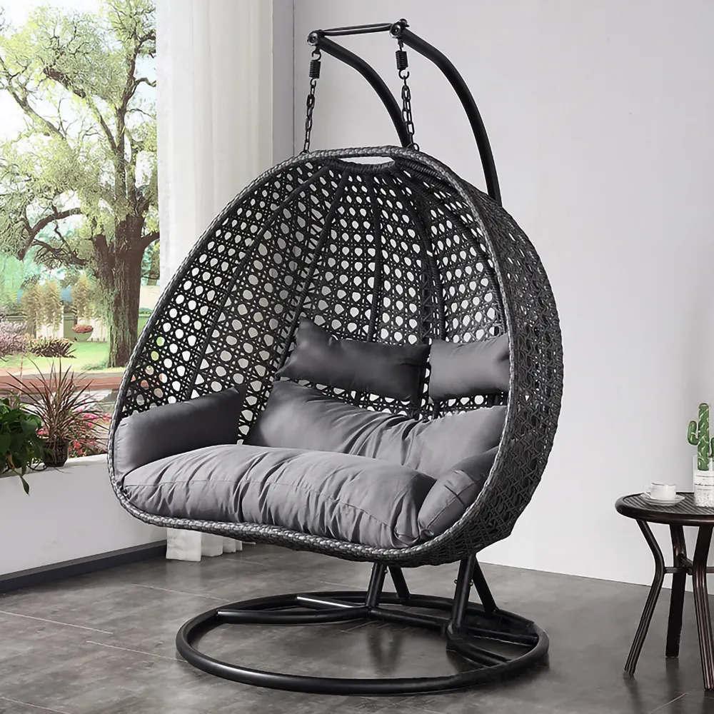 Chaise œuf suspendue en rotin moderne avec support, balançoires, panier à bascule, chaise-hamac, balcon, cour, jardin, mobilier d'extérieur