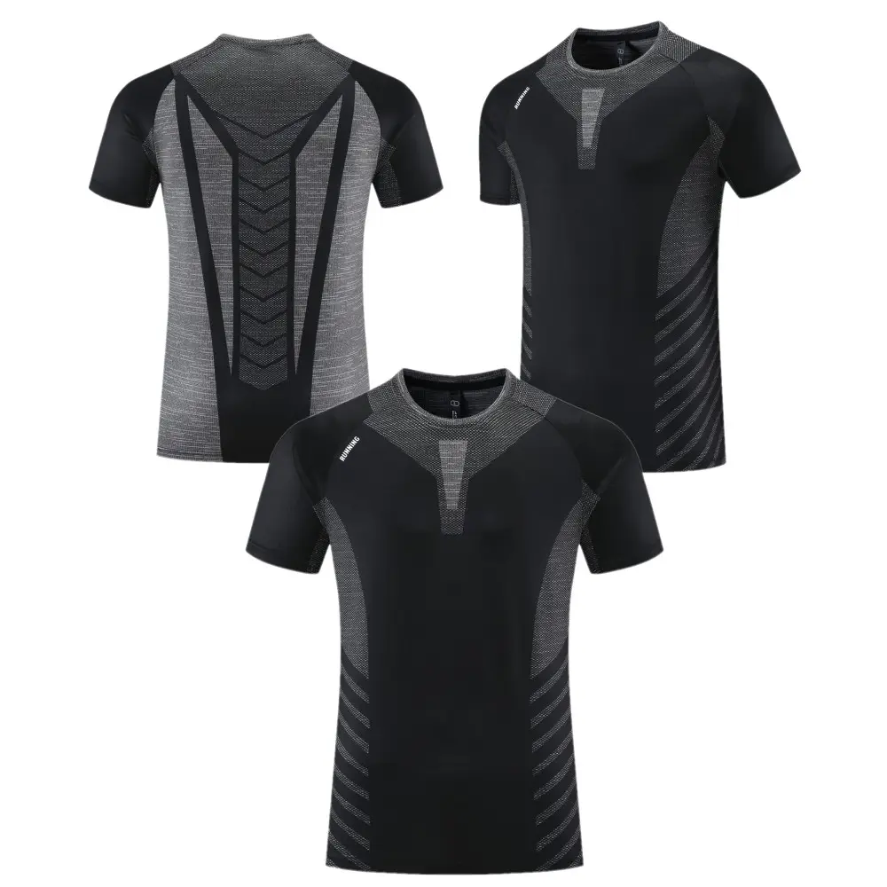 Technology Jacquard Fabric Sports Shirt Men's Sports T-shirt Factory Direct Sale of New Breathable Elastic Quick Dry Running