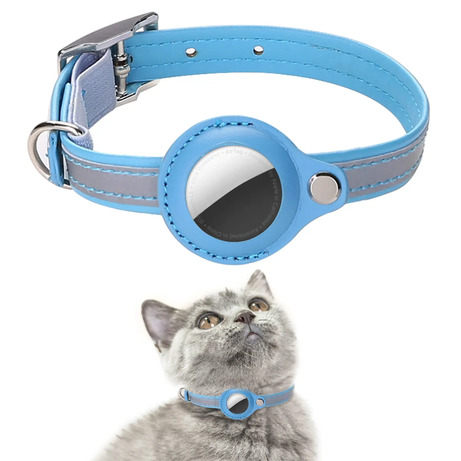 Hot Sale Reflective PU Pet Safety Buckle Collar Eco-friendly Adjustable Anti-lost Cat Dog GPS Collar