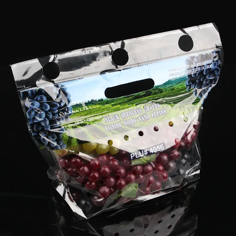 Биоразлагаемые перфорированные пакеты для фруктов и овощей, мешочки для свежих фруктов с вентиляционными отверстиями, пластиковые пакеты на молнии