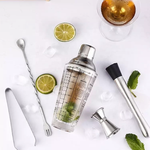 Barware công cụ thiết lập lớn Martini Glass 400ml thép không gỉ nắp cốc thủy tinh Cocktail Cobbler Shaker chai với đo lường - Product Image 2