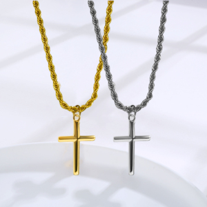 2024 Classic Stainless Steel Jewelry Wholesale 3mm Twist Rope Chain Christian <strong>Cross</strong> Necklace Joyeria <strong>De</strong> Acero - Product Image 1