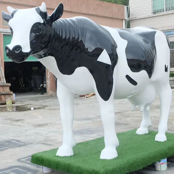 Escultura de vaca de fibra de vidrio, animal de buey artificial