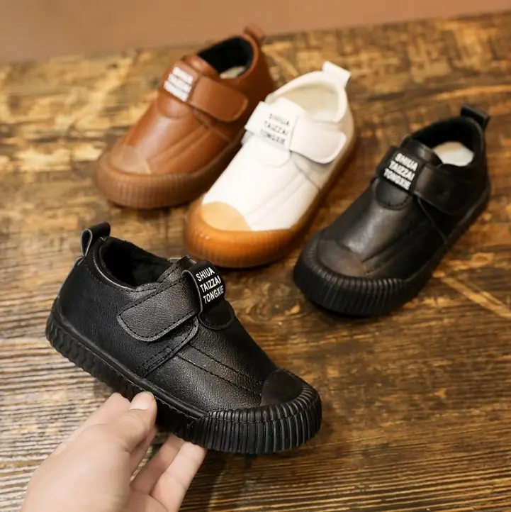 Zapatos escolares de cuero Para niños y niñas, calzado informal, negro, con Logo personalizado