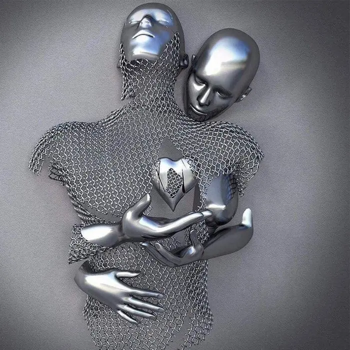 Moderno abstrato corpo humano aço inoxidável amor estatueta escultura
