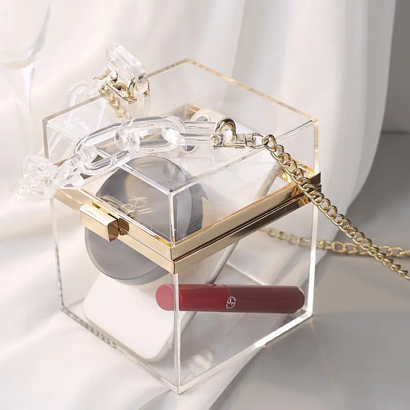 Bolsa de acrílico em forma de caixa de moda transparente gelatinosa acrílica transparente bolsa feminina sacola de mão