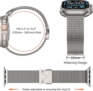 Pure Titanium Milanese Mesh Loop Compatible for <strong>Apple</strong> Watch Ultra 2/ Ultra 49mm, with Adjustable Parachute-<strong>style</strong> Buckle - Product Image 4