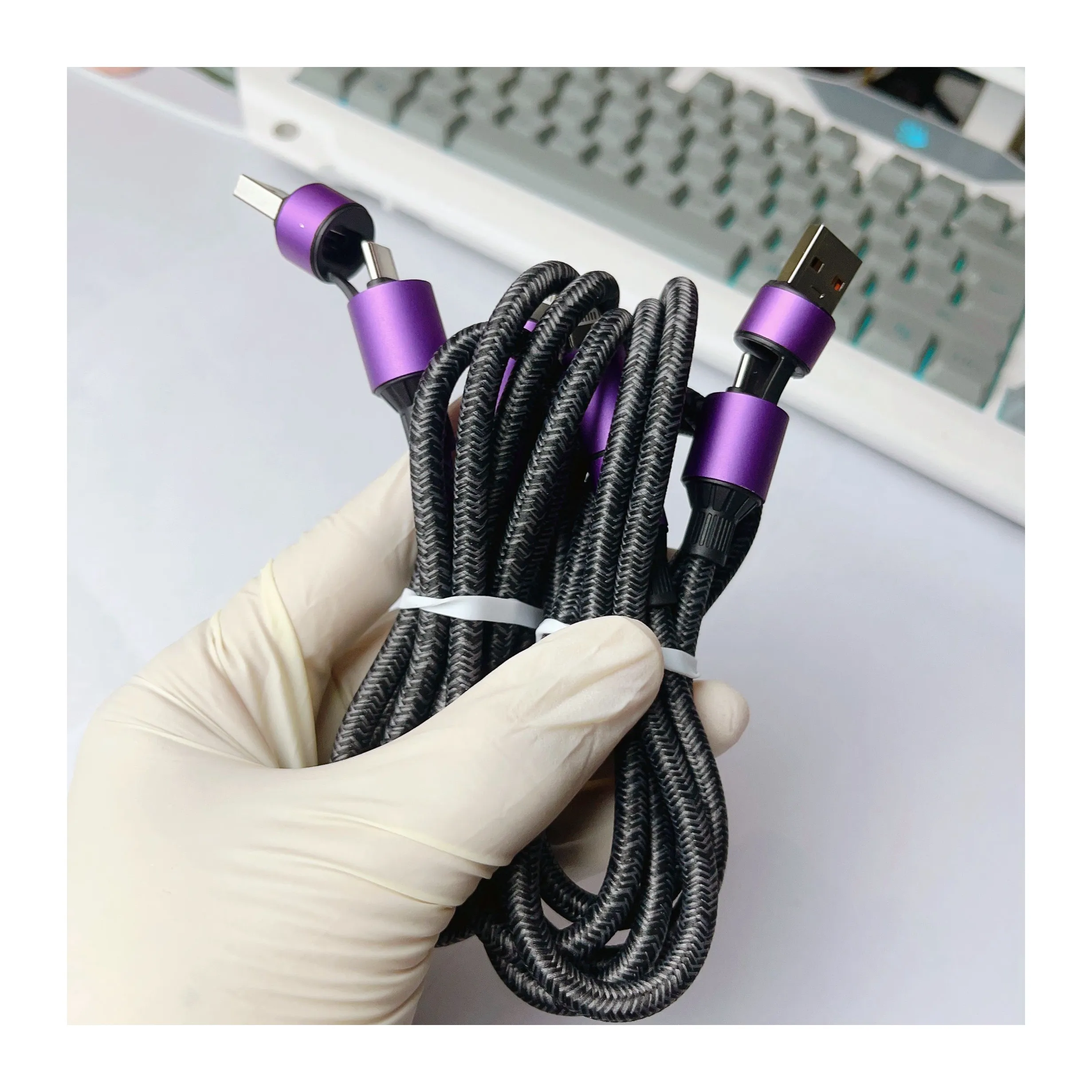 Custom 100W 1.3M Data Super Quick Charge cable Micro 4 in 1 Charger Cable Nylon Braided Multi Usb Fast Charging 6a Type c Cables