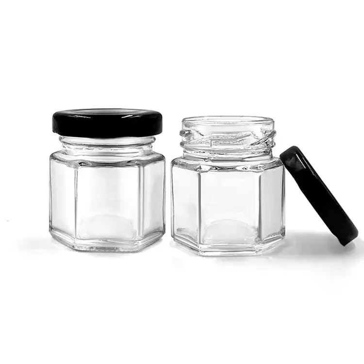 Pot Hexagonal en verre transparent de 1.5oz, 45ml, 85ml, 100ml, petit pot Hexagonal pour épices, miel et gelée d'épices de piment