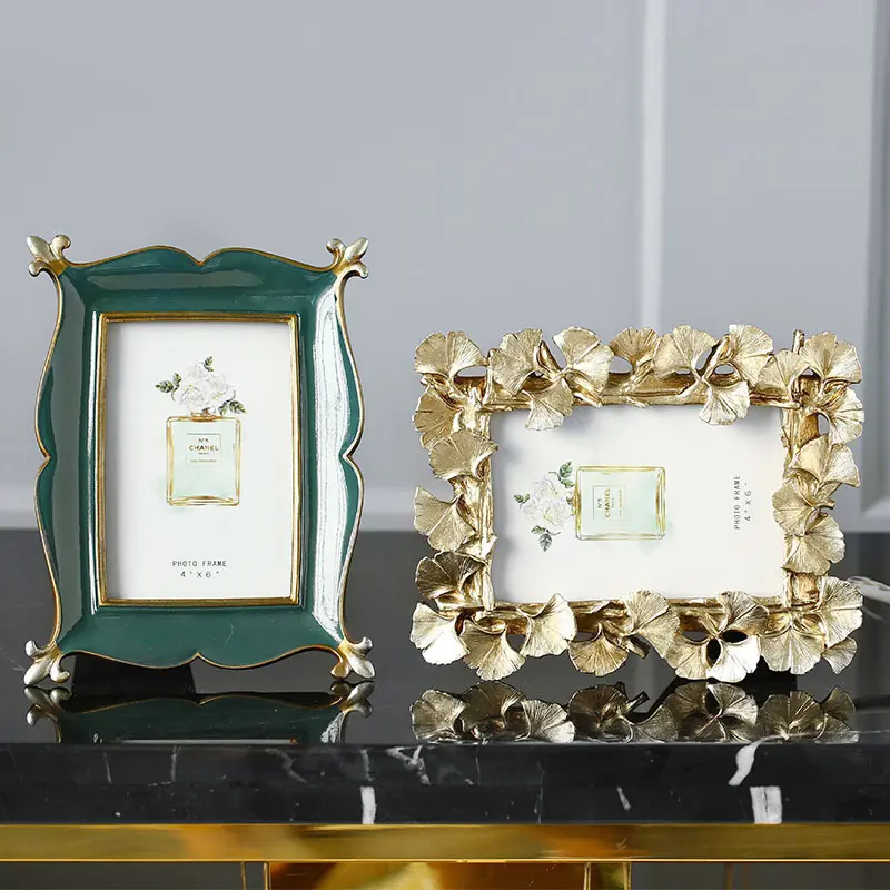 Marcos de fotos acrílicos Vintage para decoración del hogar, soporte de mesa para regalo de boda, marco de fotos de resina verde