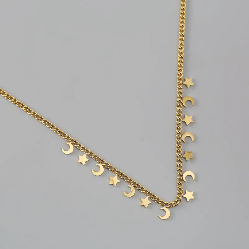 Diseño personalizado estrella Luna Acero inoxidable collar gargantilla mujer estilo frío simple oro Cadena de mujer