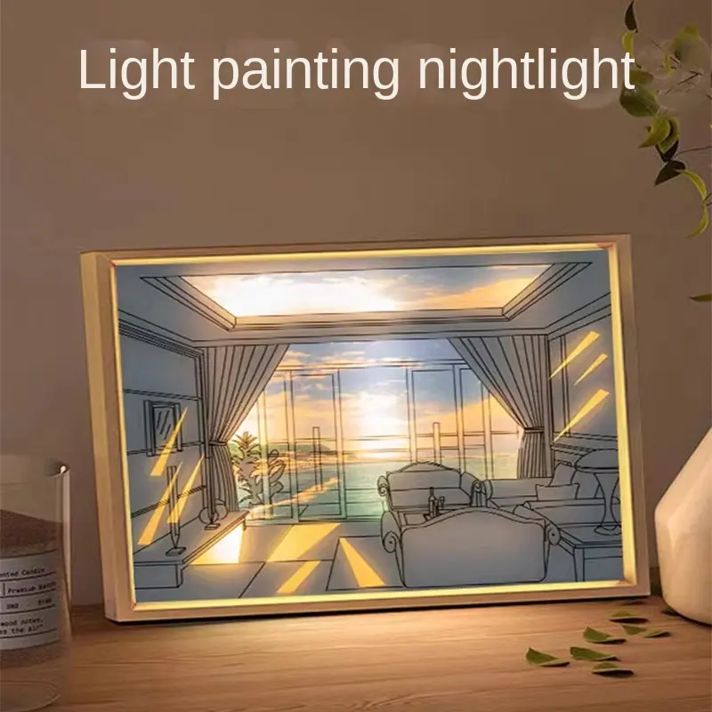 Vita creativa lampada murale decorativa per la casa lampada ricaricabile a led luce che emette luce cornice per foto in legno luce da disegno