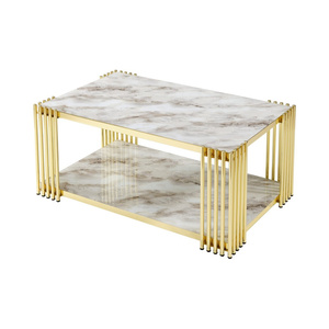 Bàn cà phê riga hiện đại với chân kim loại có thể tùy chỉnh bằng kính cường lực và thiết kế hiện đại cho phòng khách - Product Image 1