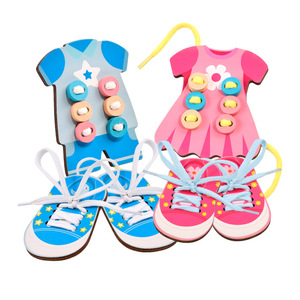 Giocattoli di perline per i più piccoli che imparano a infilare bottoni legare i lacci delle scarpe giocattoli di corda per educazione precoce giocattoli in legno per bambini - Product Image 1