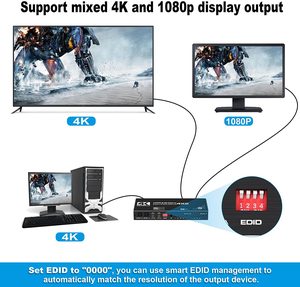 HDMI矩阵切换器4x2 HDMI 2.0b矩阵切换器4K HDMI切换器分路器光学和左/右音频输出分频器EDID带遥控器 - Product Image 6