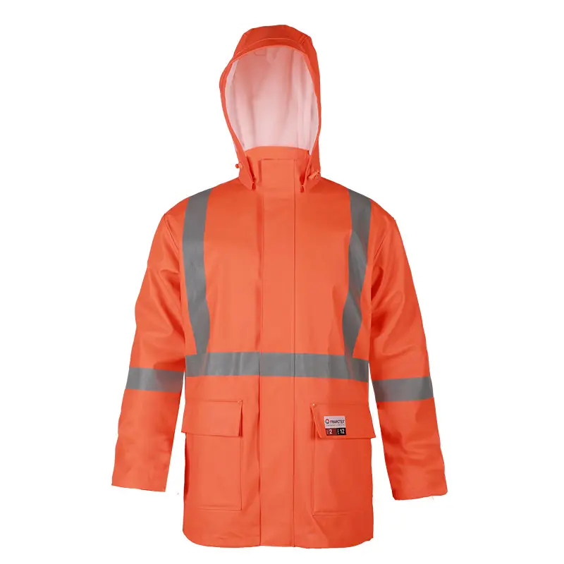 Manteau imperméable réfléchissant en pu avec veste de pluie, tenue de sécurité industrielle pour le travail