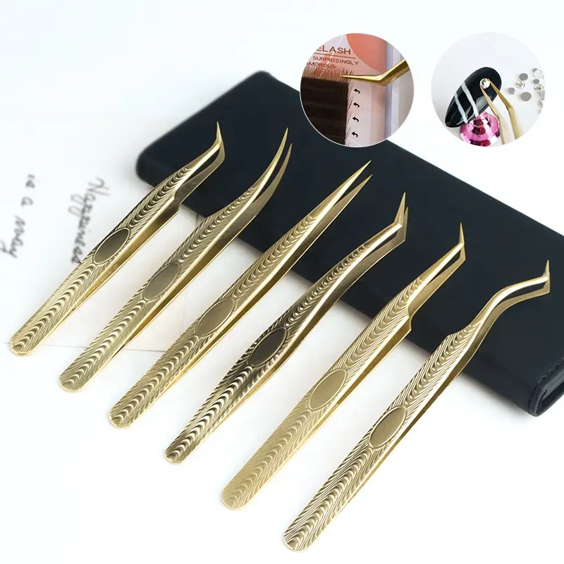 Água Ondulações Pinças Douradas Para Extensões de chicote Individual Curvo Strip YY Cílios Sobrancelha Clipe De Cabelo Tongs Nail Art Maquiagem Ferramenta