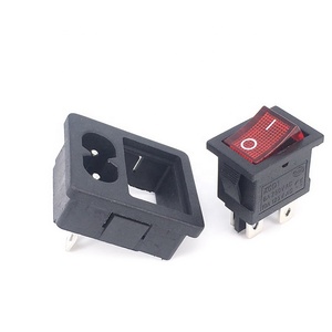 IEC320C8スイッチとソケット赤の電気ACソケットはロッカースイッチを示します埋め込まれた2ピンオス電源ソケット - Product Image 4