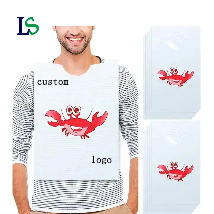 Manufacturer Custom Lobster Design Disposable Plastic Bib For Sea Food Restaurant Disposable Adult Bibs for Restaurant
